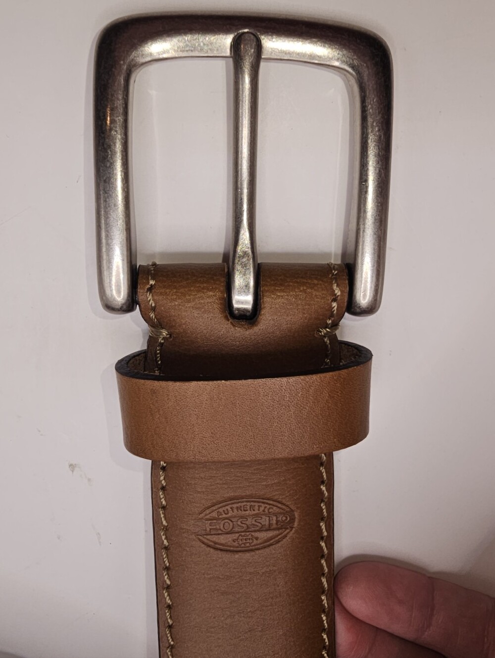 Fossil Brown Leather Belt with Silver Buckle, Size 42